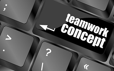 Image showing cloud icon with teamwork concept word on computer keyboard key