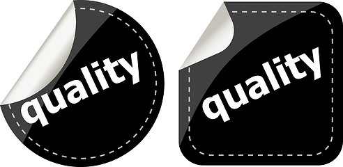 Image showing quality word on black stickers button set, label