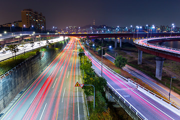 Image showing Busy traffic in Seoul city at night 