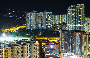 Image showing apartment building in Hong Kong at night 