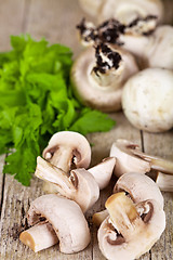 Image showing  fresh champignons and parsley
