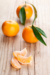 Image showing fresh tangerines with leaves