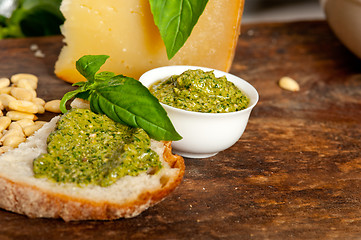 Image showing Italian basil pesto bruschetta ingredients