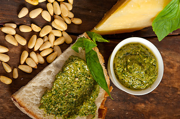 Image showing Italian basil pesto bruschetta ingredients