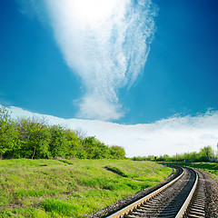 Image showing sky with cloud over railroad in green landscape
