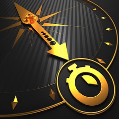 Image showing Golden Stopwatch Icon on Black Compass.