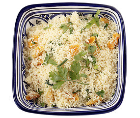 Image showing Couscous with apricots and parsley from above