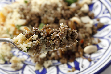 Image showing Moroccan style minced meat on a fork
