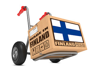 Image showing Made in Finland - Cardboard Box on Hand Truck.