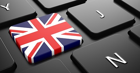 Image showing United Kingdom - Flag on Button of Black Keyboard.