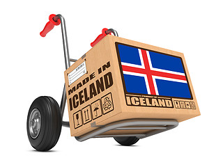 Image showing Made in Iceland - Cardboard Box on Hand Truck.