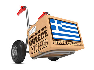 Image showing Made in Greece - Cardboard Box on Hand Truck.