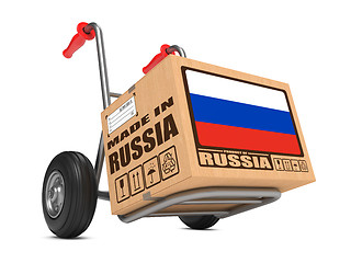 Image showing Made in Russia - Cardboard Box on Hand Truck.