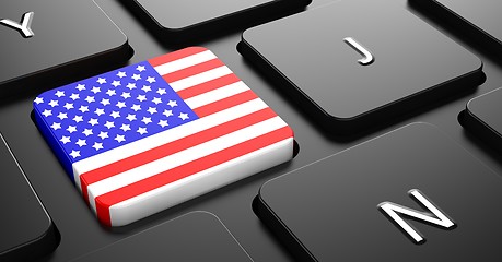 Image showing USA - Flag on Button of Black Keyboard.