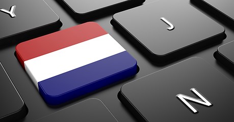 Image showing Netherlands - Flag on Button of Black Keyboard.