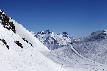 Image showing Top view on ski slope at nice sun day