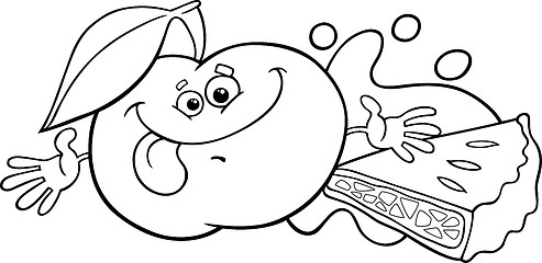 Image showing apple and pie cartoon coloring page