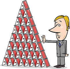 Image showing businessman and house of cards cartoon