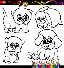 Image showing baby pets cartoon set coloring page