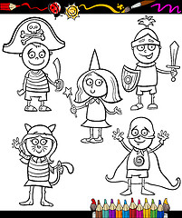Image showing kids in costumes set coloring page