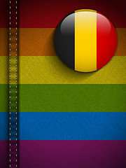 Image showing Gay Flag Button on Jeans Fabric Texture Belgium