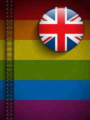 Image showing Gay Flag Button on Jeans Fabric Texture UK