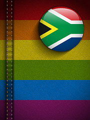 Image showing Gay Flag Button on Jeans Fabric Texture South Africa