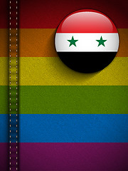 Image showing Gay Flag Button on Jeans Fabric Texture Syria
