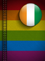 Image showing Gay Flag Button on Jeans Fabric Texture Ireland