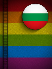 Image showing Gay Flag Button on Jeans Fabric Texture Bulgaria