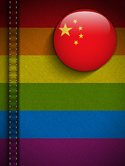 Image showing Gay Flag Button on Jeans Fabric Texture China