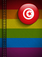 Image showing Gay Flag Button on Jeans Fabric Texture Tunisia