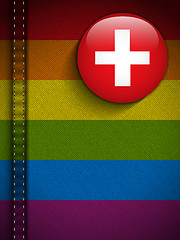 Image showing Gay Flag Button on Jeans Fabric Texture Switzerland