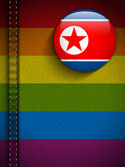 Image showing Gay Flag Button on Jeans Fabric Texture North Korea