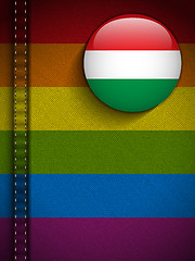 Image showing Gay Flag Button on Jeans Fabric Texture Hungary