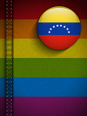 Image showing Gay Flag Button on Jeans Fabric Texture Venezuela