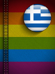 Image showing Gay Flag Button on Jeans Fabric Texture Greece