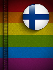 Image showing Gay Flag Button on Jeans Fabric Texture Finland