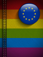 Image showing Gay Flag Button on Jeans Fabric Texture Europe