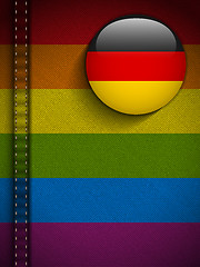 Image showing Gay Flag Button on Jeans Fabric Texture Germany