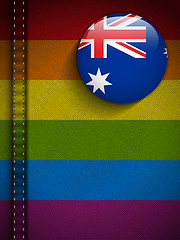 Image showing Gay Flag Button on Jeans Fabric Texture Australia