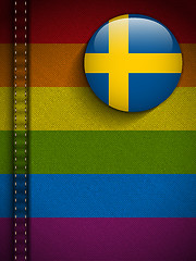 Image showing Gay Flag Button on Jeans Fabric Texture Sweden
