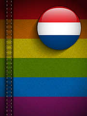 Image showing Gay Flag Button on Jeans Fabric Texture Netherlands