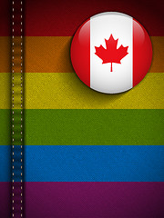 Image showing Gay Flag Button on Jeans Fabric Texture Canada