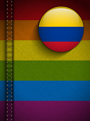 Image showing Gay Flag Button on Jeans Fabric Texture Colombia