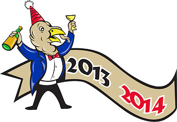 Image showing Happy New Year 2014 Turkey Toasting Wine Cartoon