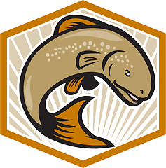 Image showing Trout Jumping Cartoon Shield