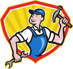 Image showing Carpenter Builder Hammer Spanner Cartoon