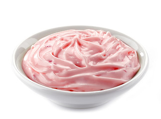 Image showing Bowl of strawberry yogurt