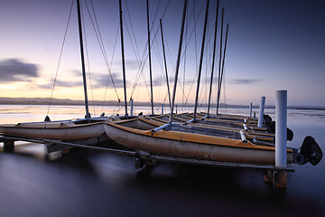 Image showing Catamarans moored at Long Jetty, Australia